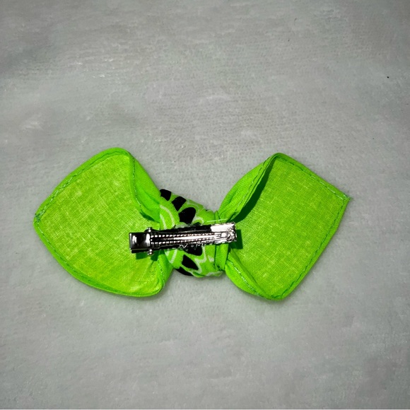 Neon Green Paisley Rockabilly Bandana Knotted Hair Bow - Picture 8 of 11